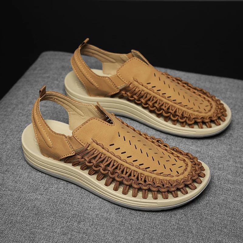 Summer Men Sandals Genuine Leather Mens Casual Shoes Outdoor Men Leather Sandals for Men Beach Shoes Roman Shoes Plus Size 38-48