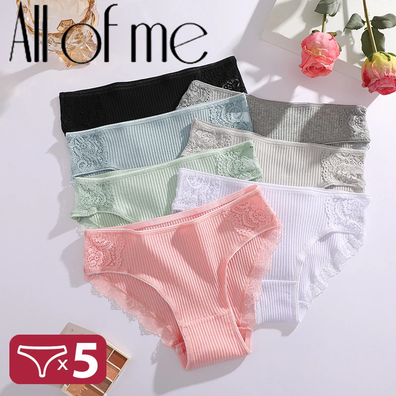 5 Pz/set Mutandine di Pizzo Floreale di Cotone Mutandine Delle Donne Della Biancheria Intima delle Donne Comfort Mutande Femminili 7 Mutandine di Colore Solido Lingerie M-XXL