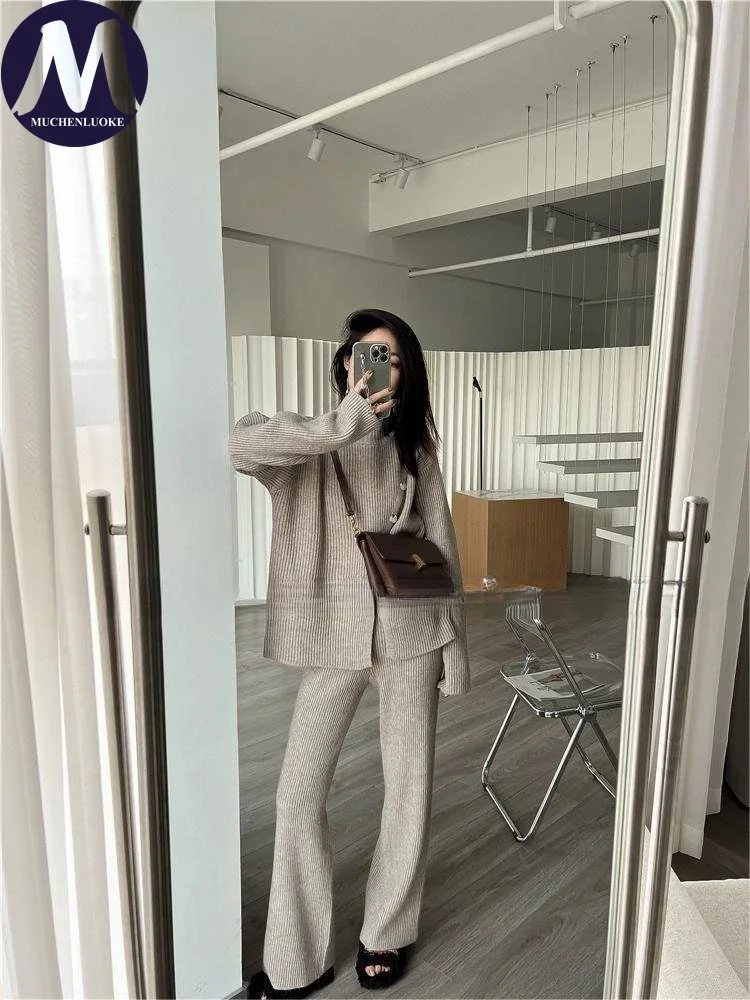 Women\'s Elegant Half Turtleneck Knitted Sweater and Pant Set Casual Pullover Tops Autumn and Winter Fashion New 2024 2 Pcs