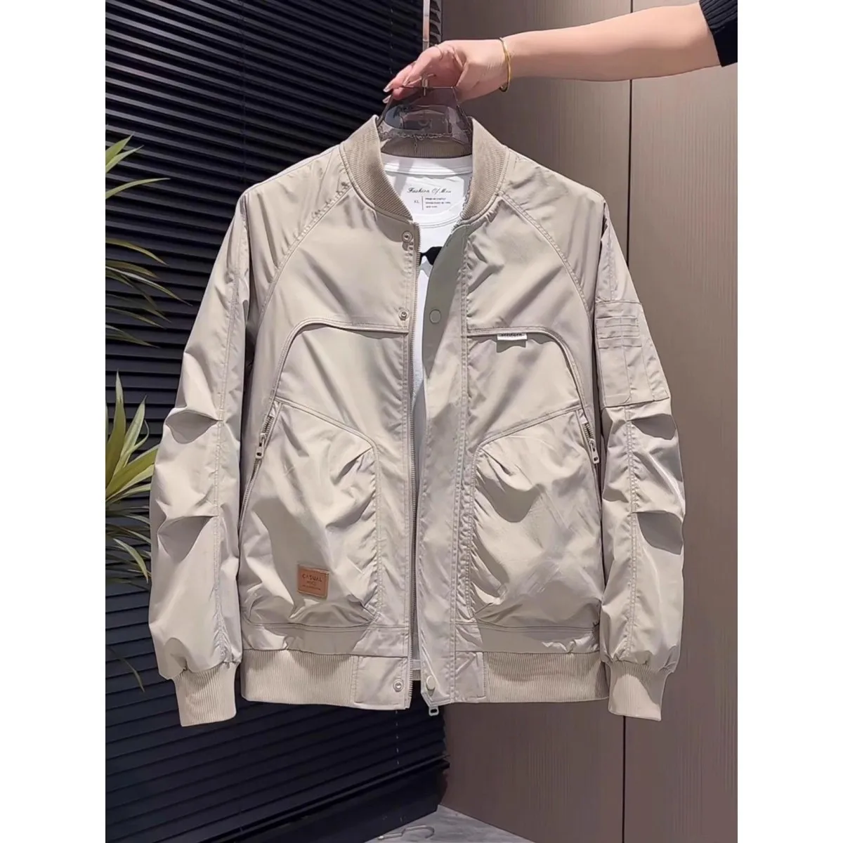 

Мужская свободная бейсбольная куртка-пилот в американском ретро-стиле, осенняя модная рабочая одежда, с длинными рукавами, без воротника, стандартной длины