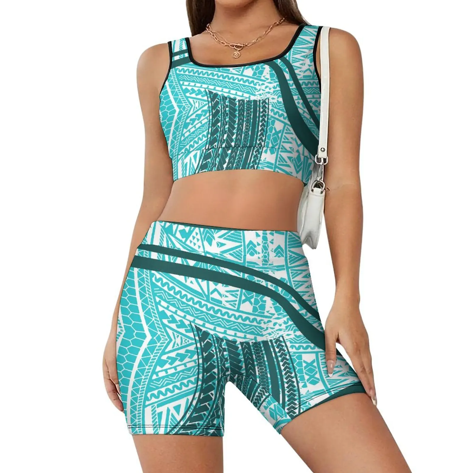 Custom High-Quality Women'S Summer Breathable Yoga Suit Traditional Tribal Peoples Polynesian Temperament Fitness Sportswear