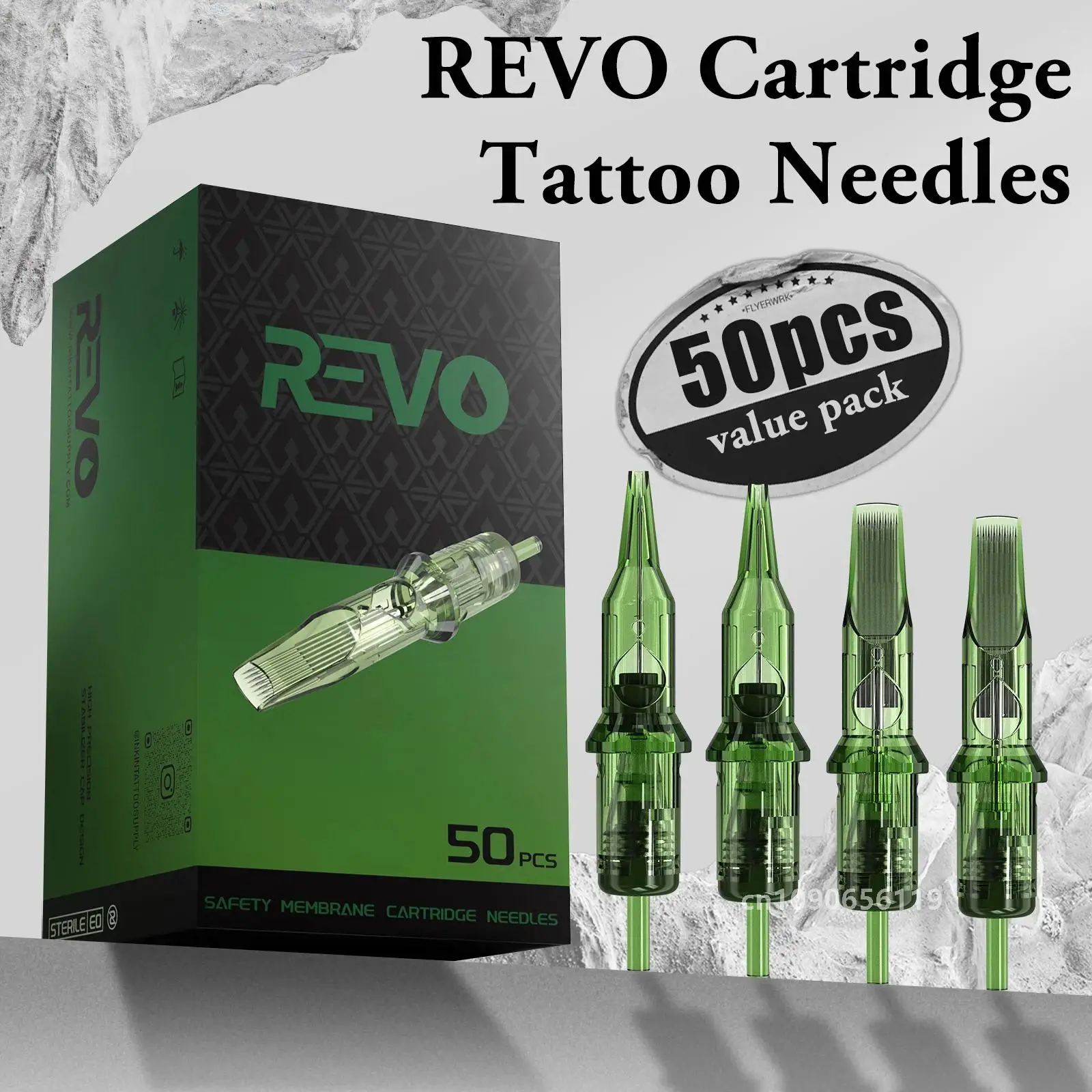 50pcs Mixed EZ INKIN REVO Cartridge Tattoo Needles Kits RL MC RS M1 Disposable Sterilized for Cartridge Tattoo Machine