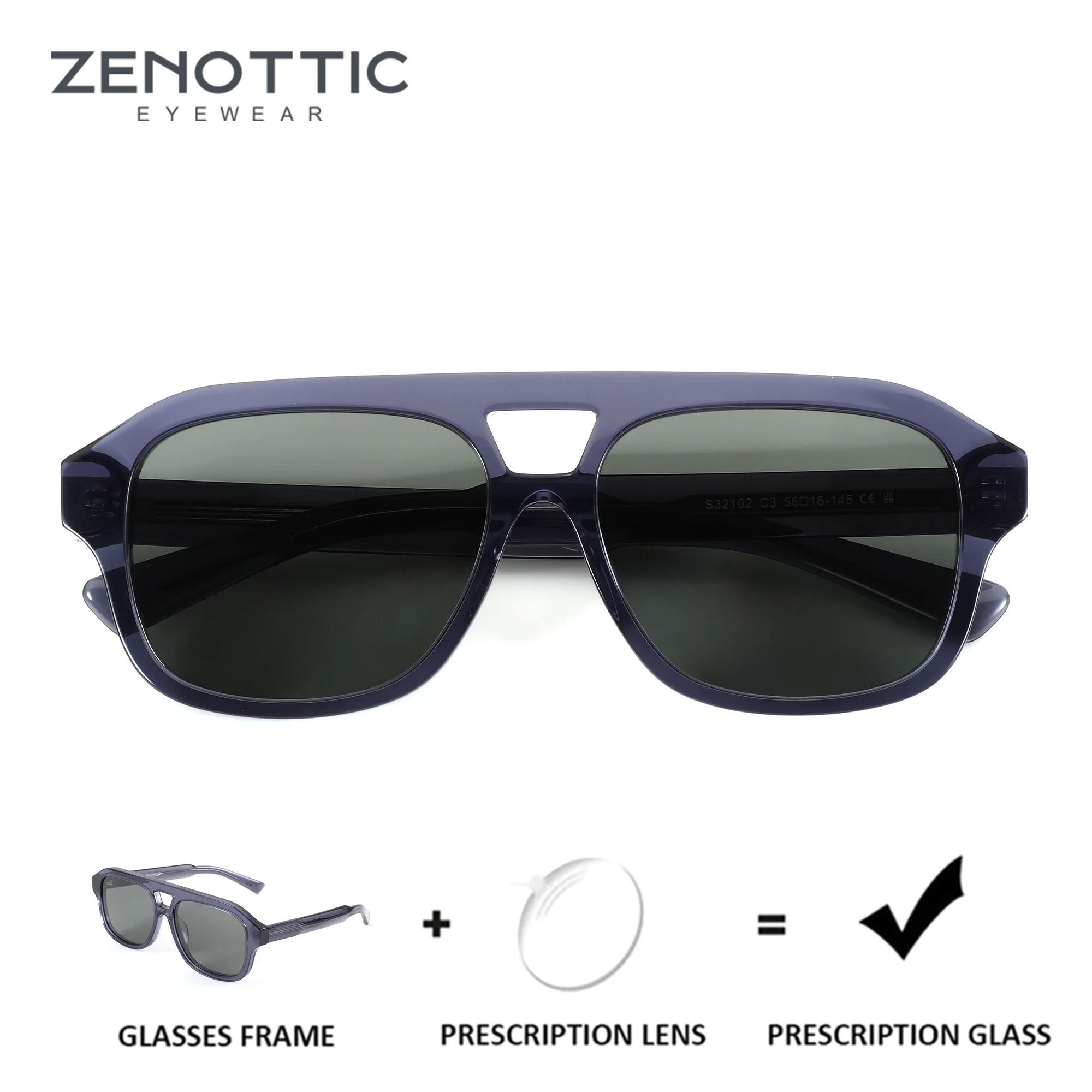 ZENOTTIC (L Size) Pilot Prescription Sunglasses for Men Progressive Graduated Sun Glasses UV400 Myopia Polarized Sun Shades
