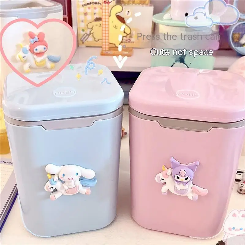 Kawaii Sanrios Accessories My Melody Kuromi Cinnamoroll Cartoon Desktop Small Trash Can Lovely Bedroom Sundries Storage Box Gift