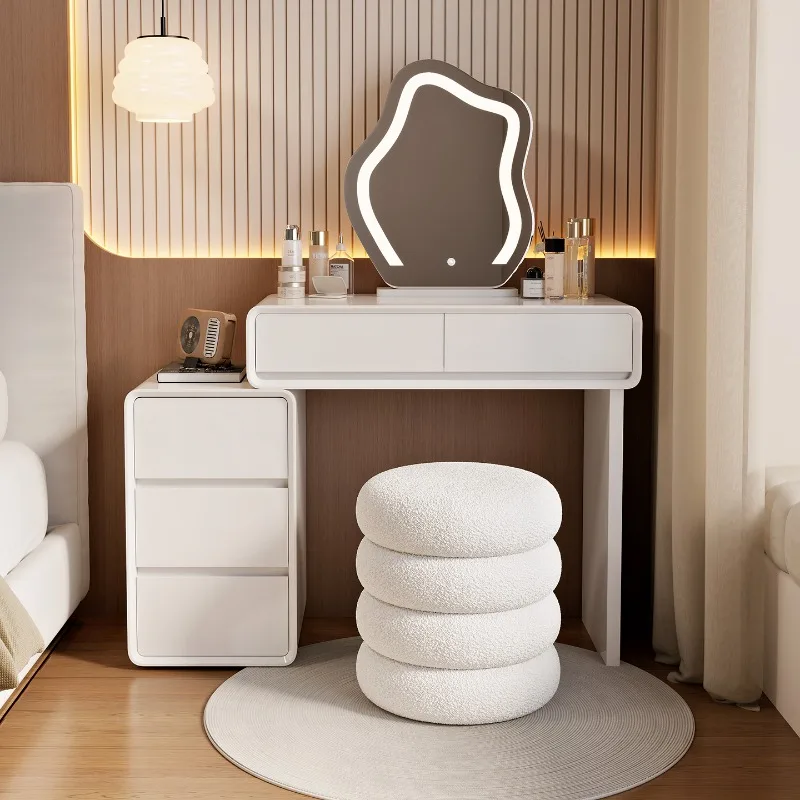 All Solid Wood Baking Paint Small Unit Dressing Table Storage Cabinet Integrated Bedroom Modern Simple Cream Style Makeup Table