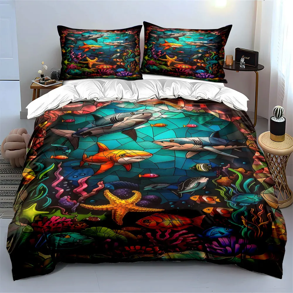 

"Underwater World Three-Piece Set" kid's and adults' bedroom decor, Exquisite three-piece bedding set gift