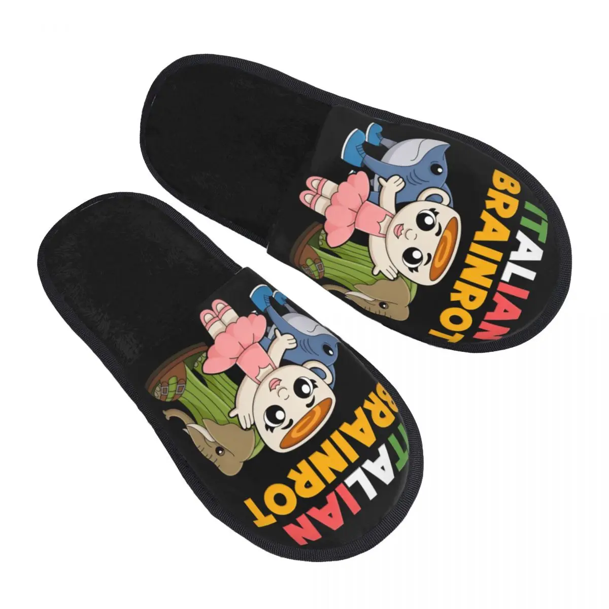 Custom Italian Brainrot Soft Scuff With Memory Foam Slippers Women Animals Cartoon Spa House Shoes