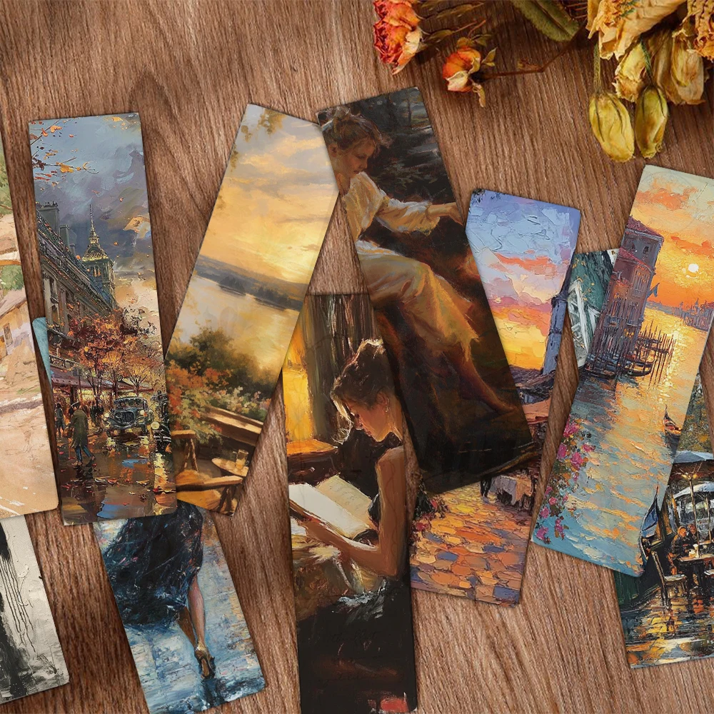 24pcs Oil painting style literary bookmarks - Romantic life scenes - Decorative bookmarks with an artistic reading