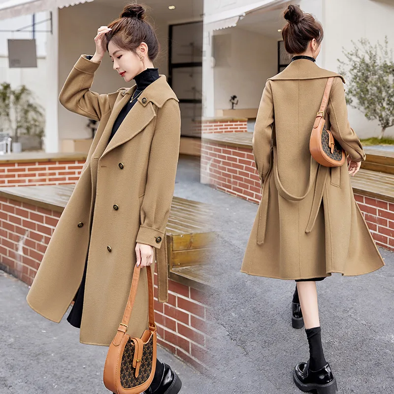 

Spot handmade double-sided cashmere coat 2022 autumn and winter new women's fashion British double-breasted coat