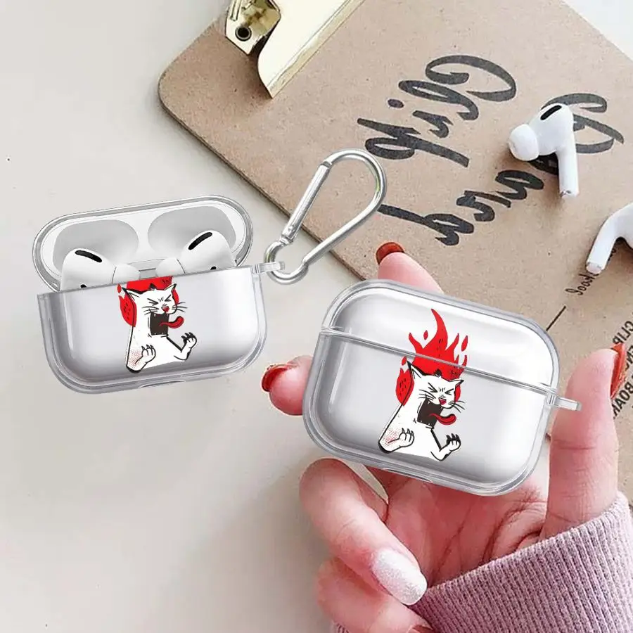 Flame Cat Case For Airpods 2 1 Pro2 4 3 Pro Pro3 Clear Earphone Cases Cover