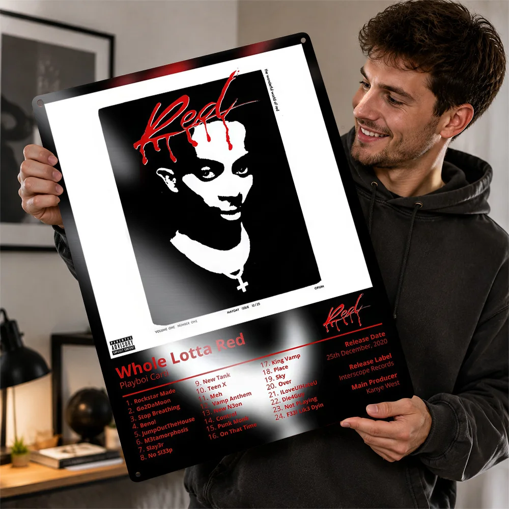Playboi Carti Whole Lotta Red Printed Poster Graphic Wall Art For Bedroom Customized Aluminum Metal Sign Hip Hop Fan Gift Idea