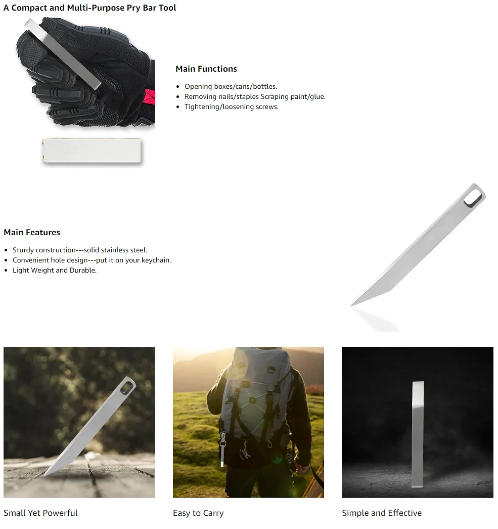 Robuster Schlüsselanhänger-Brecheisen EDC Multitool für den Alltag Kleiner Edelstahl-Schlüsselanhänger-Brecheisen für Schlüssel – Detail 2