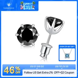 0.5-2ct Black Moissanite Stud Earrings for Women/Men S925 Sterling Silver Diamond Round Cut Black Earrings Wedding Fine Jewelry