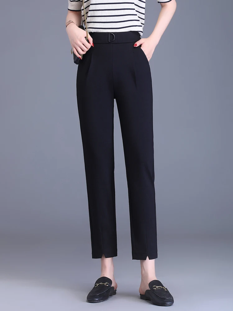 

Slimming High Waist Harem Pants Women's Casual Straight Leg Trousers Spring Autumn New Style Elastic Waist Pipe Pants