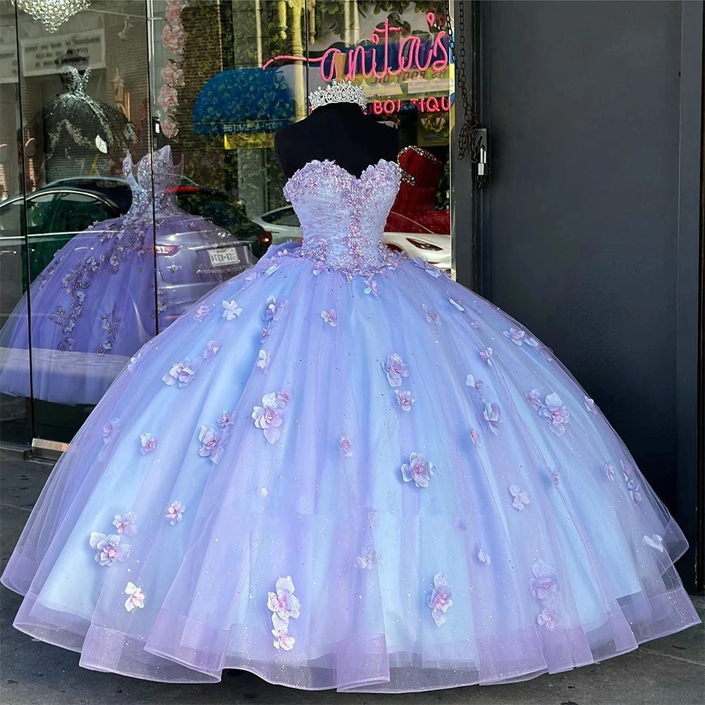 ANGELSBRIDEP-Robes de Quinceanera Lavande, Robe Éducative, 15 Anos, Manches Bouffantes, Appliques de Fleurs 3D, Dentelle, Cendrillon, 16 Princesse, Quelle que soit