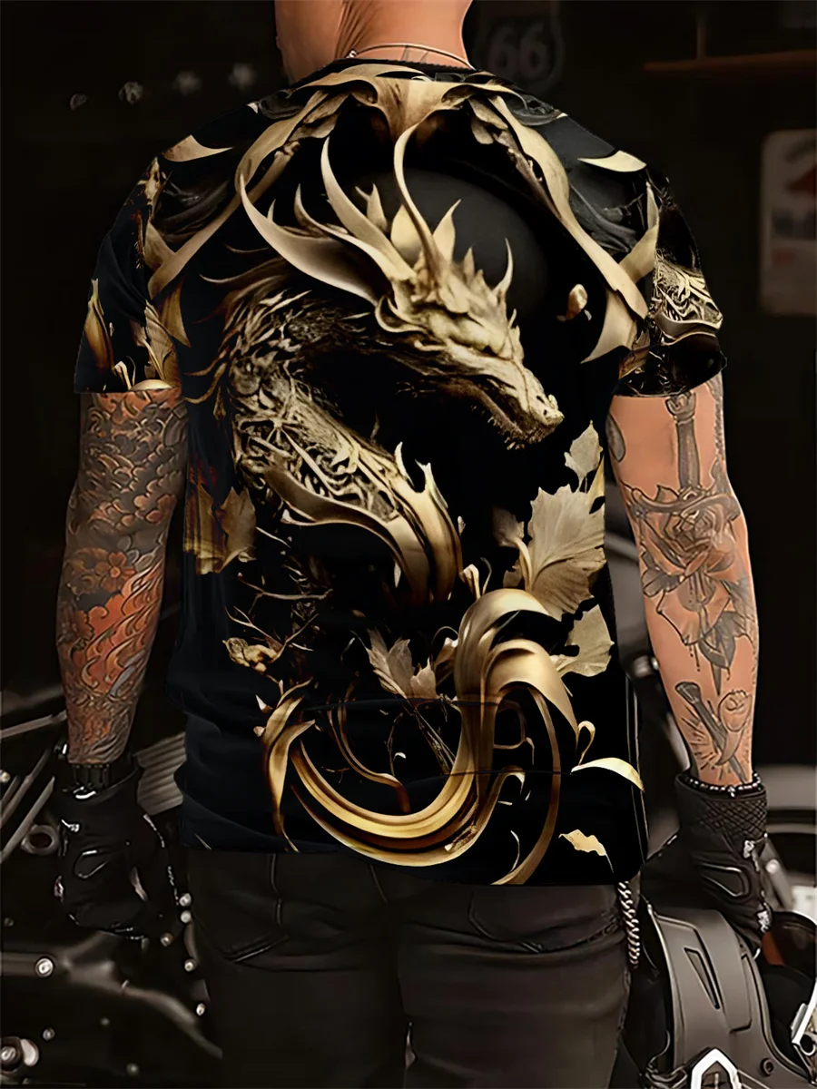 Men's T-shirt Dragon 3D Digital Printing O-Neck Short Sleeve Summer Tshirt Fashion Plus Size Loose Casual Knitted Tees Sport Top