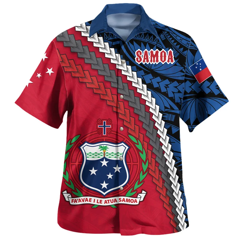 Vintage Summer 3D Printed Polynesian Samoa Flag Shirts For Men Samoa Coat Of Arms Graphic Shirts & Blouses Fashion Women Shirts