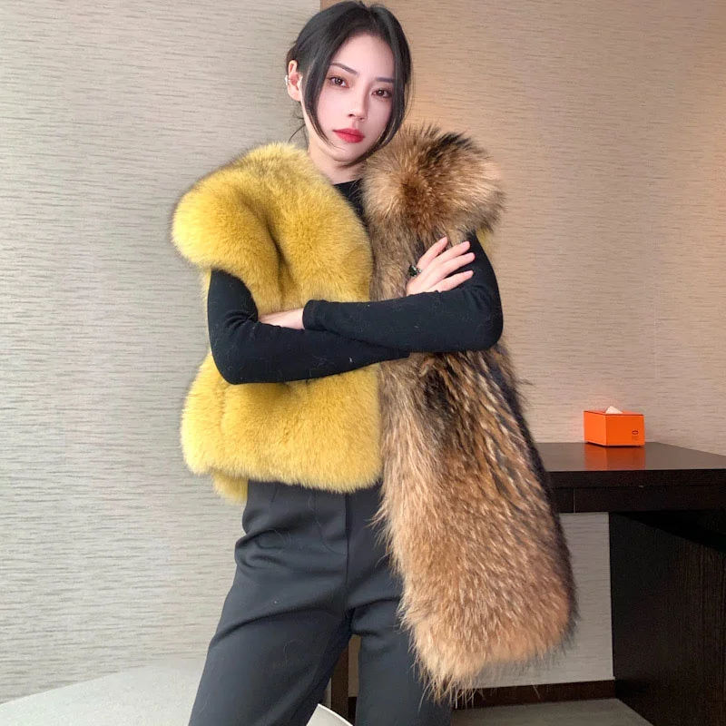 

High-Definition Catwalk Finnish Whole Fur Fox Fur Vest Raccoon Fur Irregular Fur Vest Coat Autumn And Winter