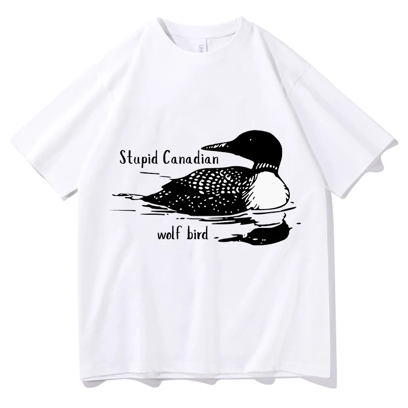 Funny Reenactment Pattern Emoji T-shirt for Women Silly Canadian Wolf Bird T-shirt Casual Street Style Y2K Top Summer Streetwear