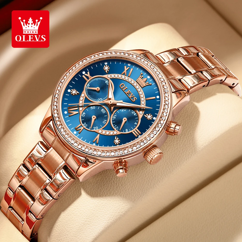 

OLEVS Elegant Women's Watch Quartz Multifunctional Date Luxury Diamond Delicate Dial Waterproof Stainless steel Ladies' Watches