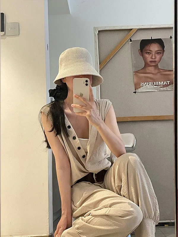 จั๊มสูทมีฮู้ดสไตล์เรโทรสำหรับผู้หญิง แฟชั่นต้นฤดูใบไม้ร่วง ใส่เลเยอร์ได้ สบายๆ ช่วยให้ดูผอมเพรียว กางเกงขายาว