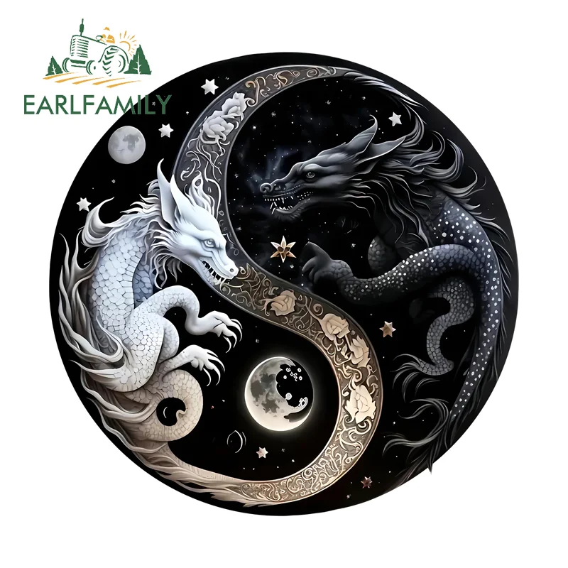 EARLFAMILY Yinyang Dragon Car Stickers FantasticalCartoon Luggage Computer Cooler Decal Scratch-Proof Electric-Bicycle Decor