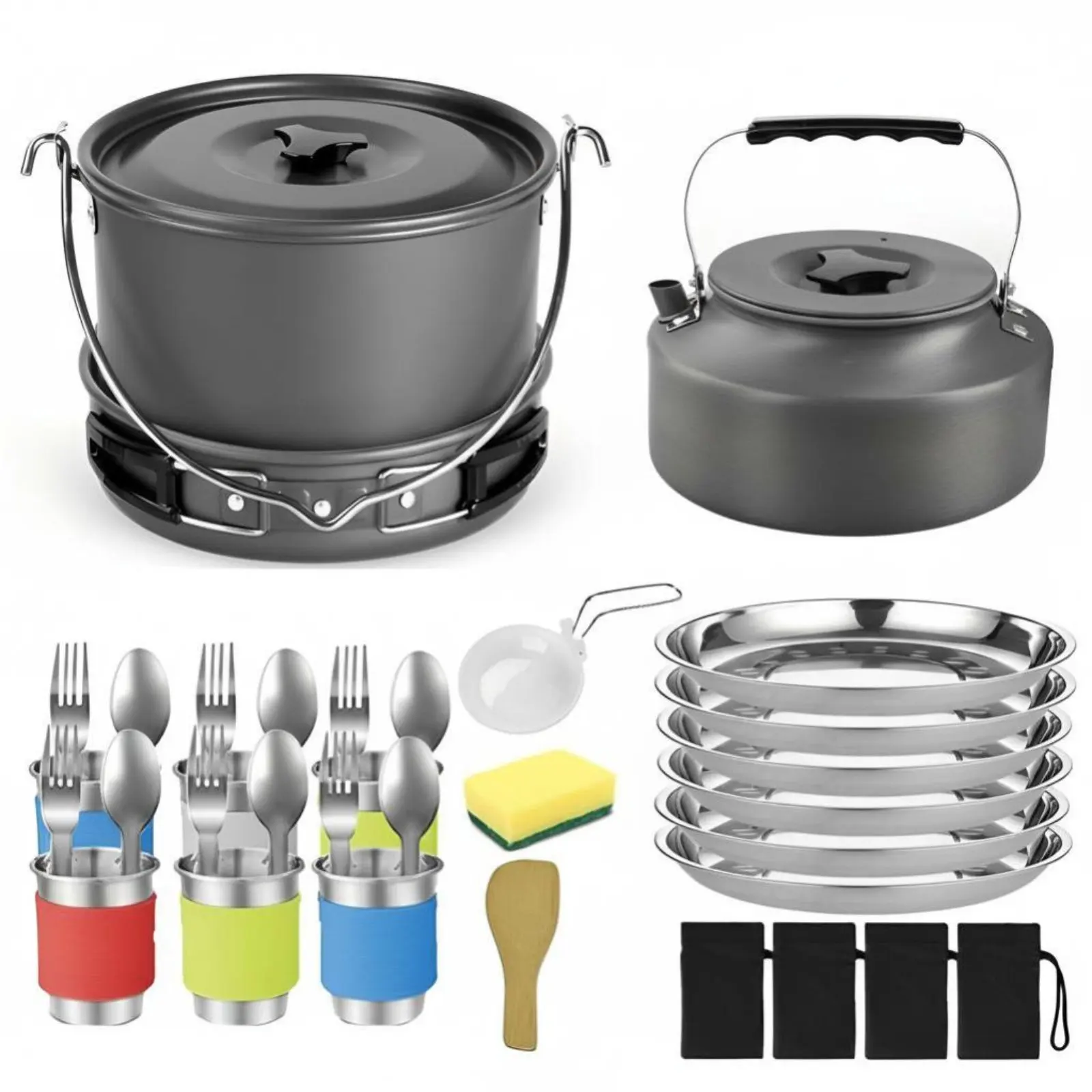 outdoor-camping-cookware-set-hanging-pot-portable-aluminum-alloy-tableware-folding-kettle-multi-piece-kit