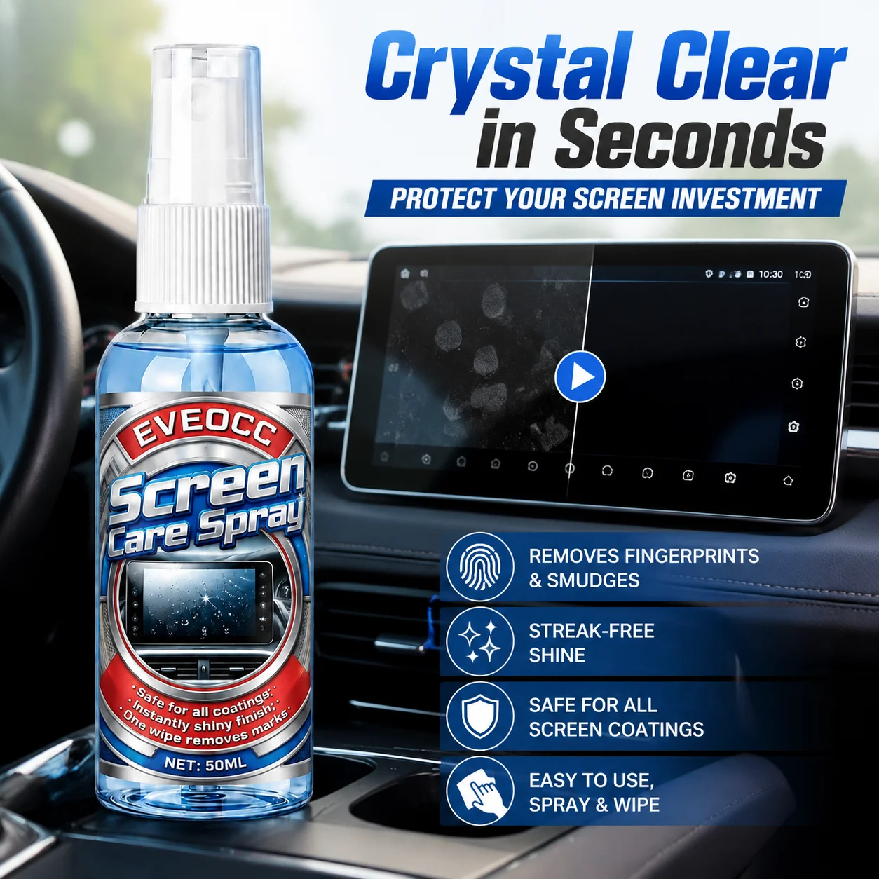 EVEOCC Multi-Purpose Screen Care Spray, One Wipe Removes Marks Anti-Smudge Cleaner for Electronic Device Screens