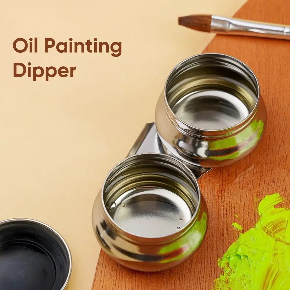 

Stainless Steel Oil Painting Dipper Single/Double Hole Watercolor Oil Painting Oil Paint Pot Art Painting Palette Dipper