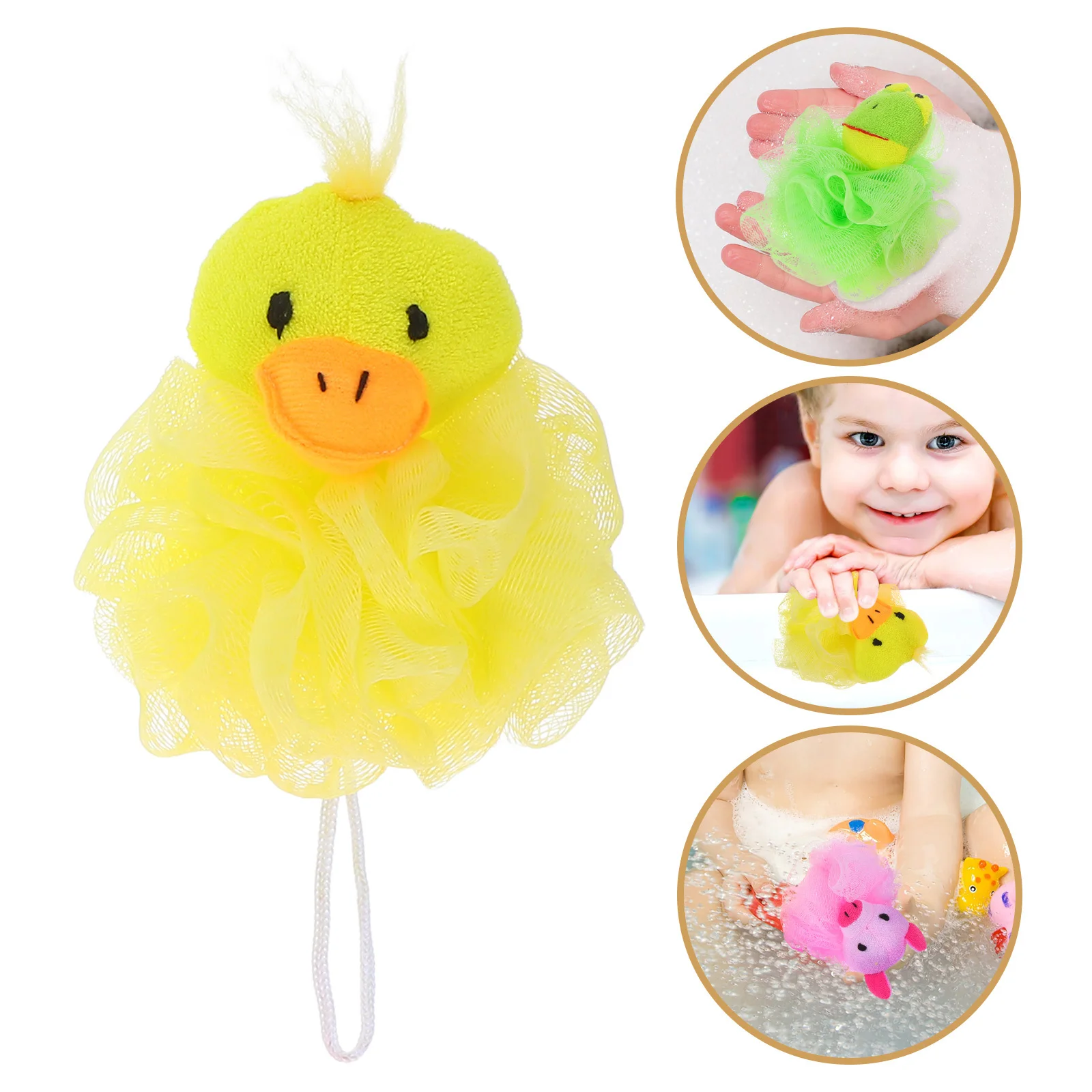 

4Pcs Cartoon Bath Ball Kids Shower Sponge with Mesh Design for Rich Lather Soft Skin Cleaning Quick Dry Bath Accessories