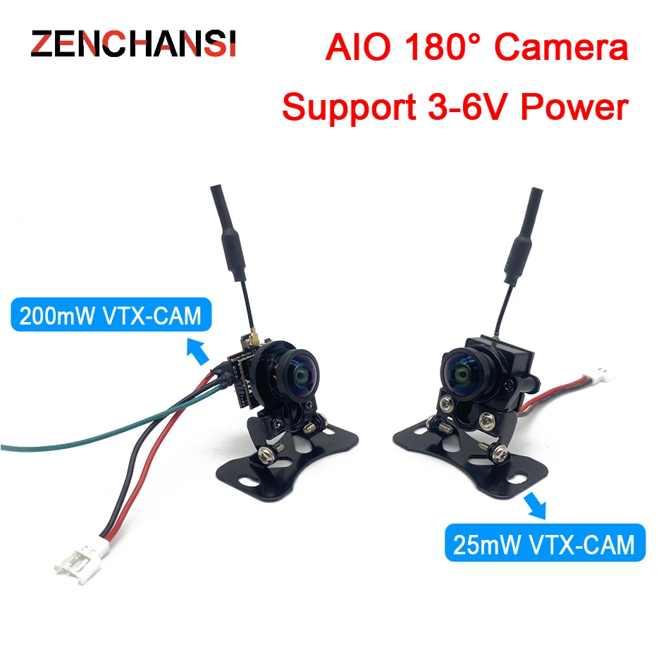 5.8G 48CH 25mW/200mW FPV Transmitter Camera CMOS 1000TVL Mini FPV Micro AIO 180 angle Camera 3-6V Supports image flipping for RC