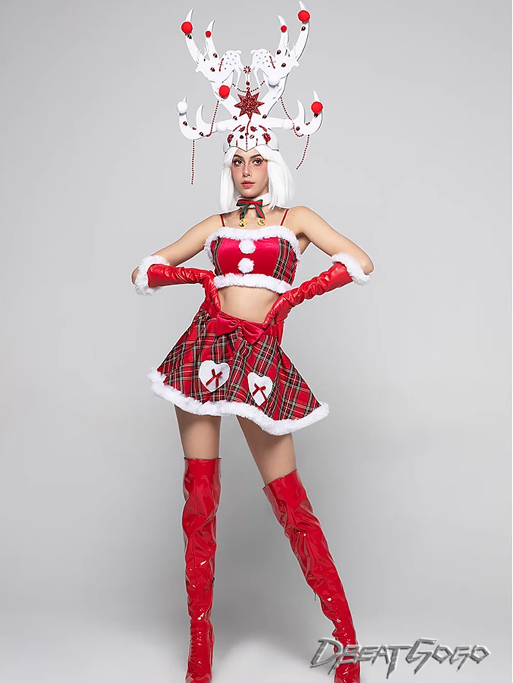 Christmas 2023 Gogo Performance Dress Cute Deer Little Deer Horn Headwear Set DS Women's Set Bar New Clothing