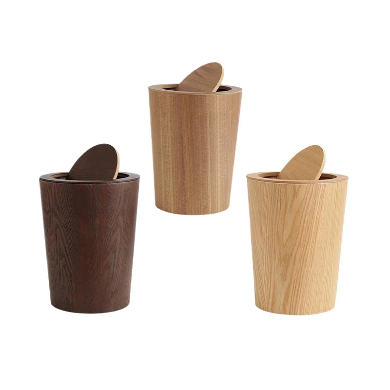 Creative Wooden Trash Can Round Simple Cleaning Tools Garbage Can Home Wastebasket Bathroom Trash Bin Kitchen Waste Storage Bins