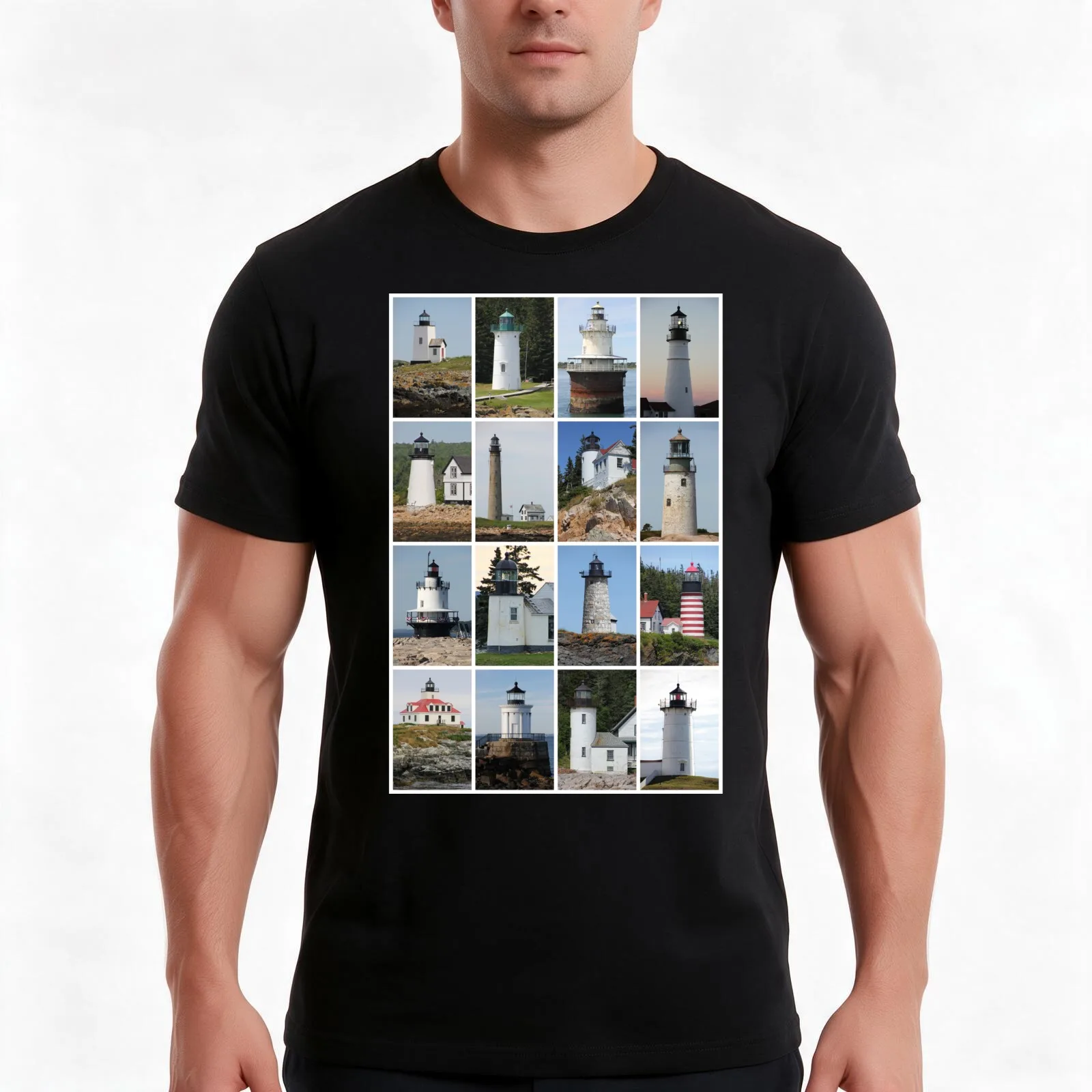 Lighthouses of Maine T-Shirt Summer Casual Cotton Tee Oversized Streetwear Tops Vintage Graphic Print Loose Fit Short Sleeve