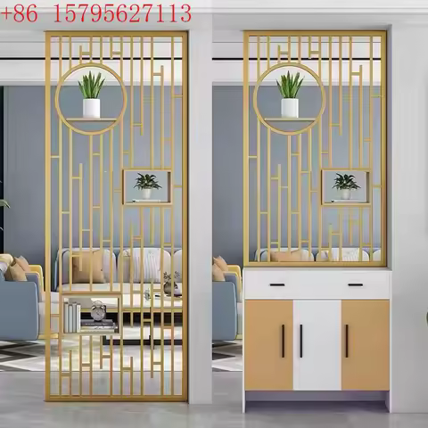 Wrought iron stainless steel screen partition wall light luxury living room entrance grid modern simple Chinese metal partition