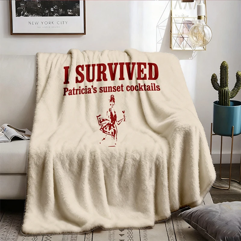 I Survived Patricia's Sunset Cocktails Warm Blanket, Vintage 90s Movie Soft Blanket