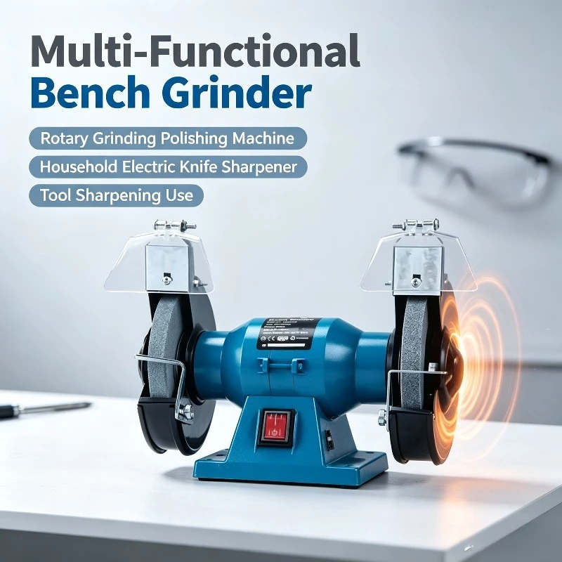 Bench Grinder, Rotary Grinding Polishing Machine with Shield for Household Electric Knife Sharpener and Tool Sharpening