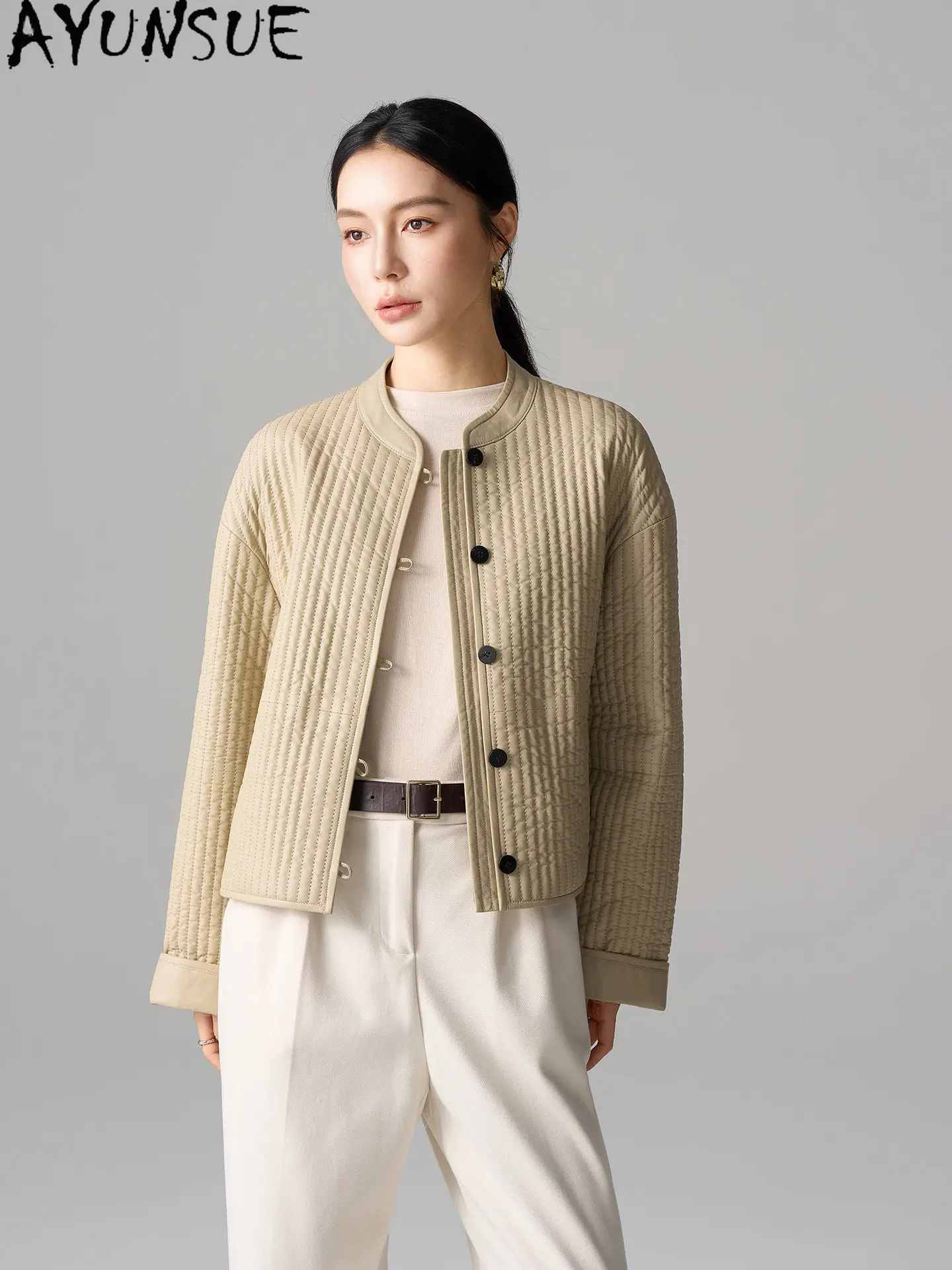 AYUNSUE Real Sheepskin Cotton Coat Women Fashion Genuine Leather Jackets Woman Autumn Winter Clothes Thin Style Jaqueta De Couro