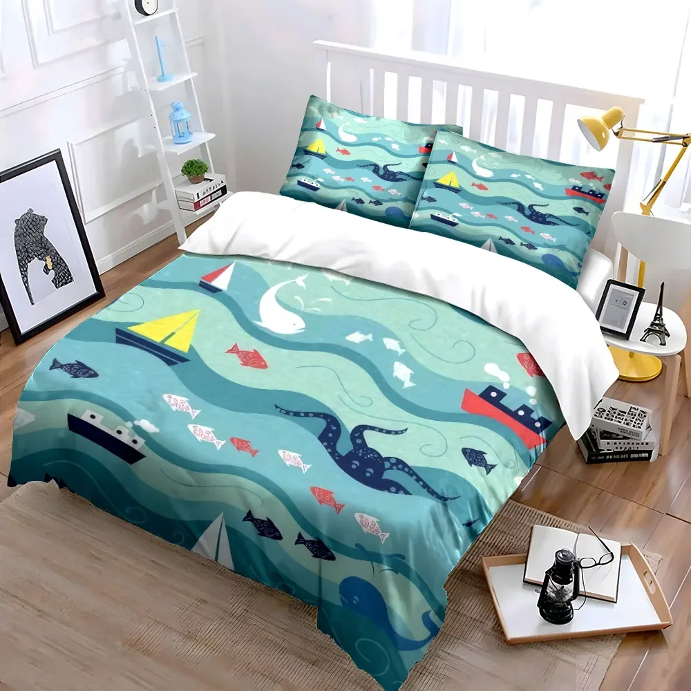 Ocean Theme Decorative Set Soft Comfortable Duvet Cover Bedding Set Included 1*Duvet Cover & 2*Pillowcases, gift