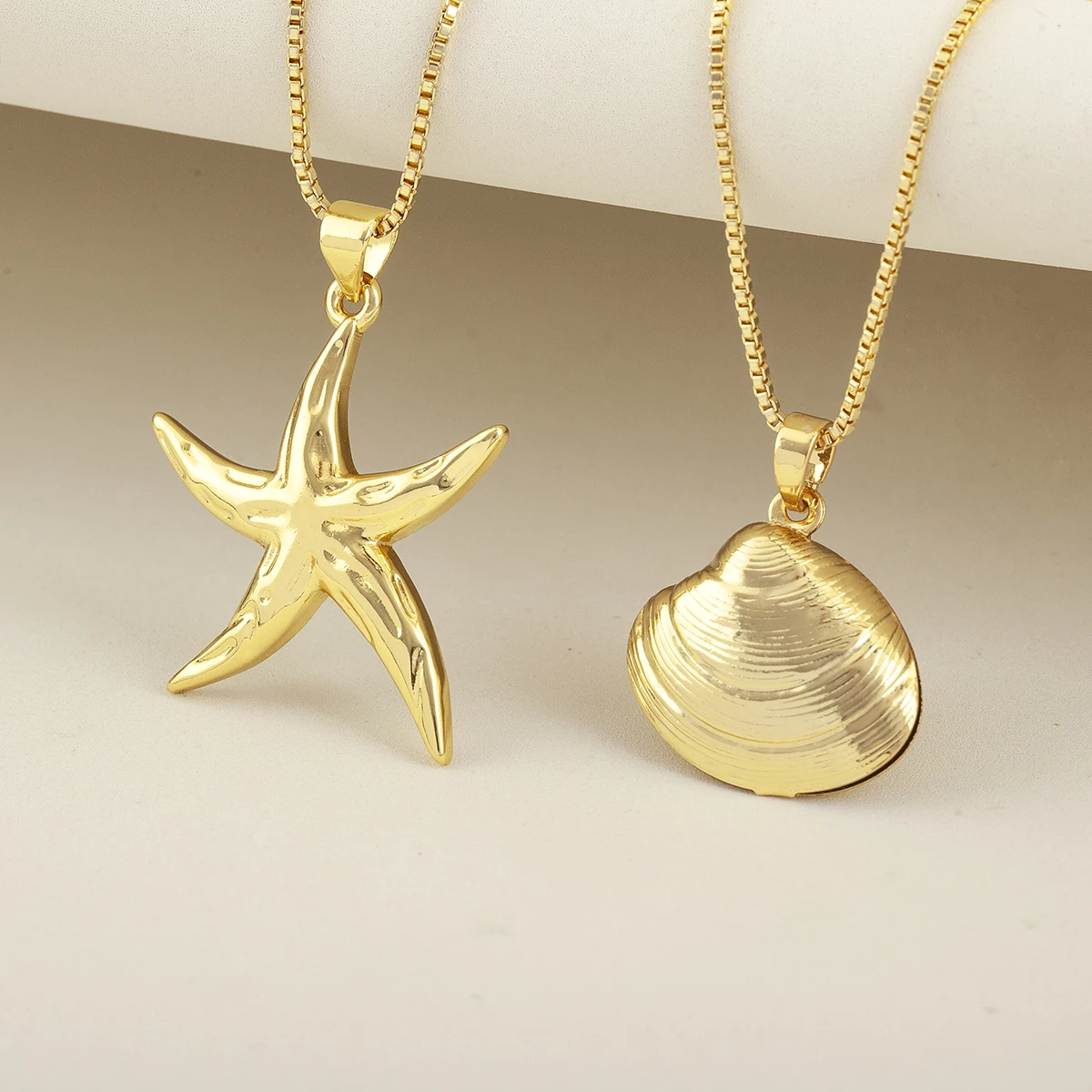 Nidin Classic New Design Starfish/Shell Shape Copper Charm Pendant Necklace For Women Men Simple Style Clavicle Chain Jewelry