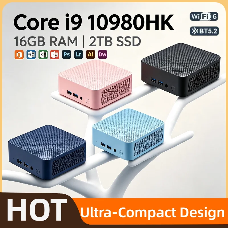 Intel i9-10980HK High Speed Small PC 16GB DDR4 2TB SSD Triple 4K HDMI WiFi6 BT5.2 Silent Cooling Home Office Desktop