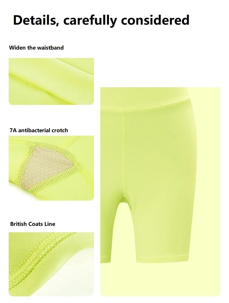 High Waist Women's Yoga Shorts 7A Antibacterial Cycling Pants Euro-American Sizes L XL XXL XXXL in Purple Yellow Green