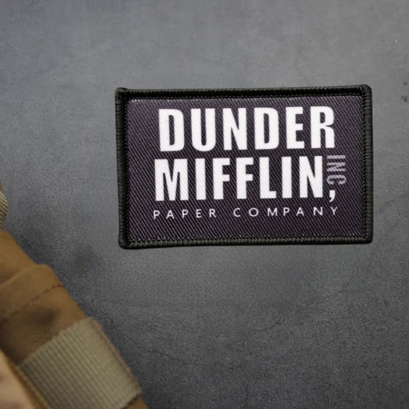 Parche estampado DONDER MIFFLIN, insignia de moral táctica militar con gancho y bucle, pegatina decorativa para mochila, parches para brazalete para ropa - imagen 4