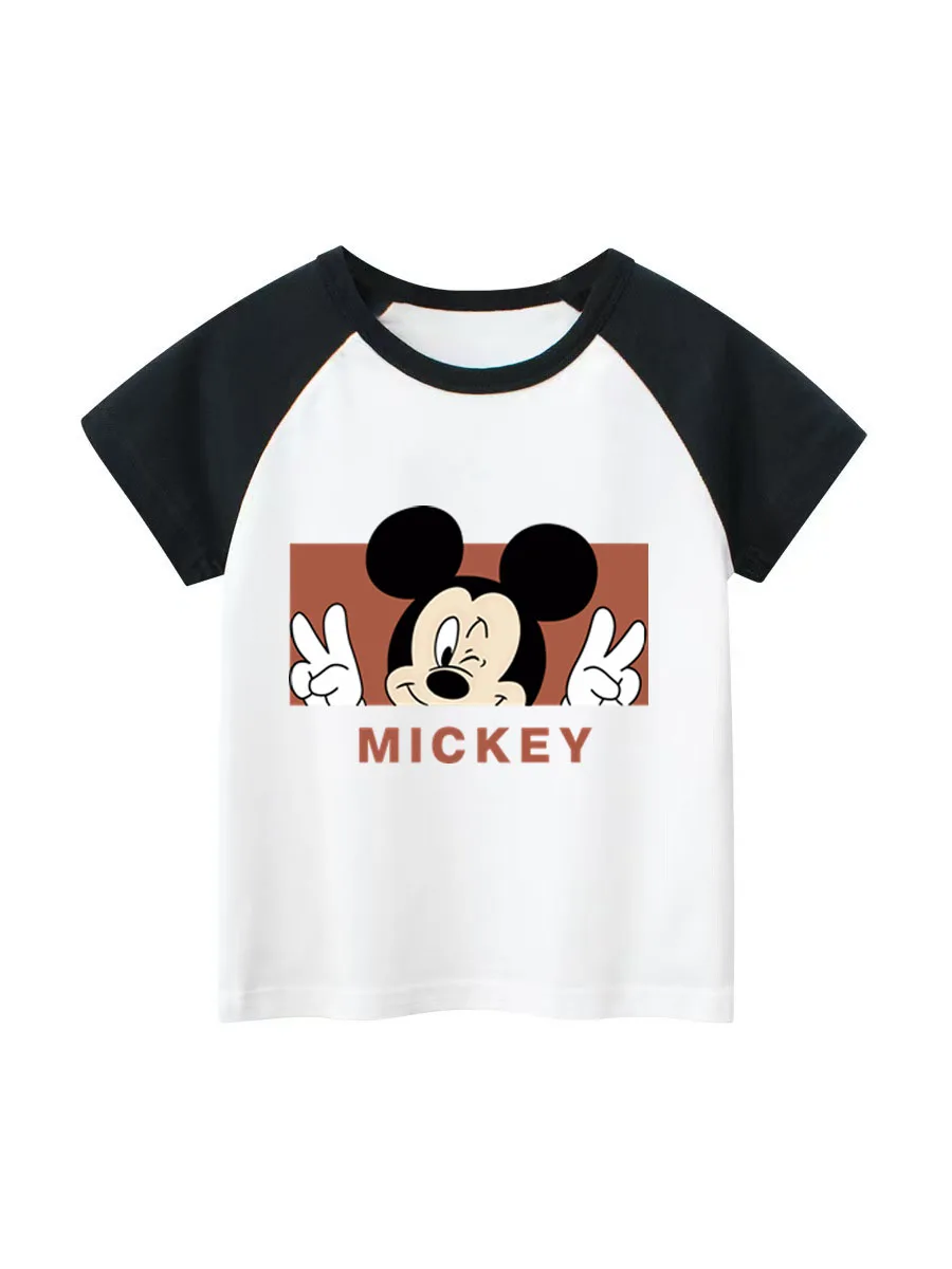 

MINISO Disney Mickey Minnie Mickey Mouse T-shirt Cartoon Summer Boys Girls Tshirt Cotton Short Sleeve Baby Boy and Girl Tops