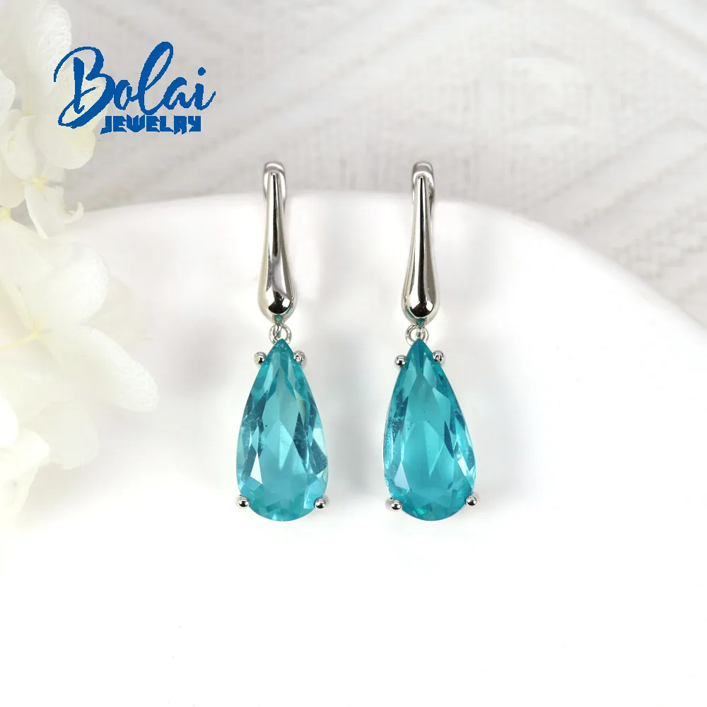 Doublets Paraiba quartz pear 10*20mm gemstone earrings 925 sterling silver Simple fashion design fine jewelry