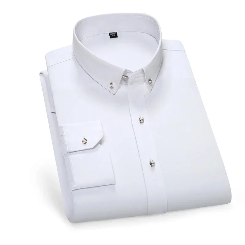 Diamond button fashion solid color business shirt long sleeve men's white shirt dress shirt banquet top business men's clothing