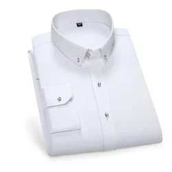 Diamond button fashion solid color business shirt long sleeve men's white shirt dress shirt banquet top business men's clothing