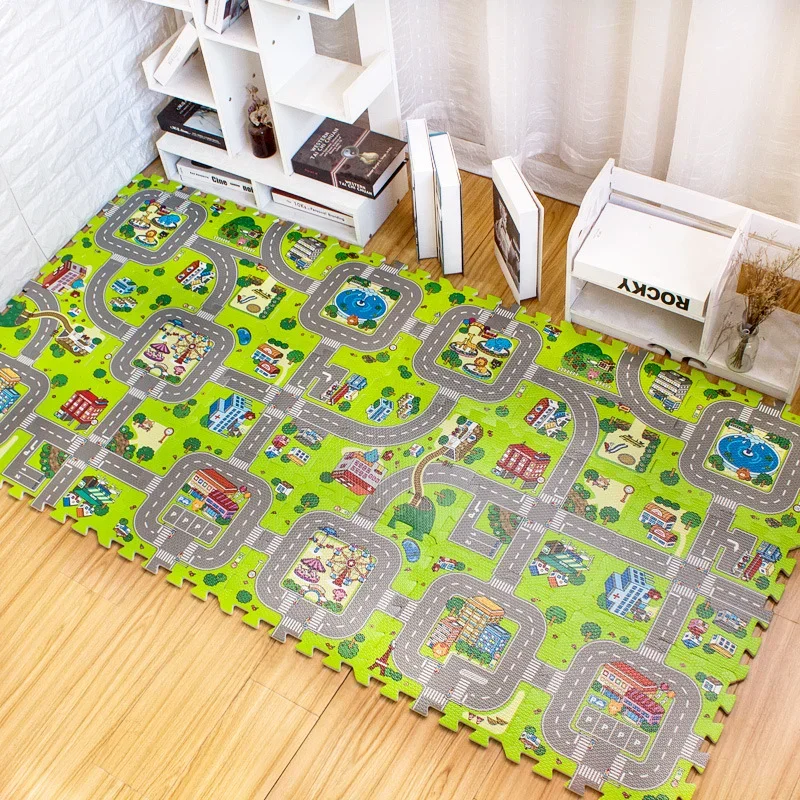 Baby Climbing Play Mat Car Traffic Track Map EVA Foam Game Mat Children\'s Puzzle Carpet Children\'s Educational Toys Gifts