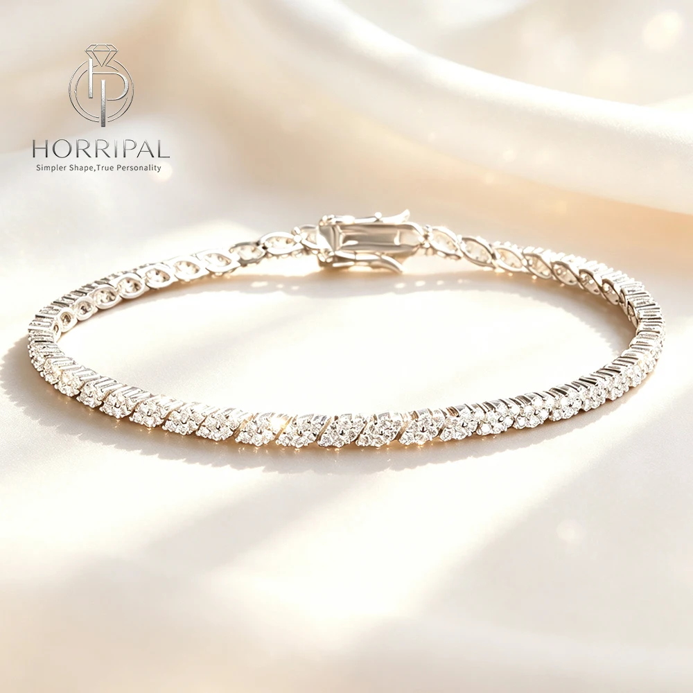 HORRIPAL D Color 1.2mm Full Moissanite Rhombus Shape Tennis Bracelet For Women 925 Silver Diamond Link Party Fine Jewelry