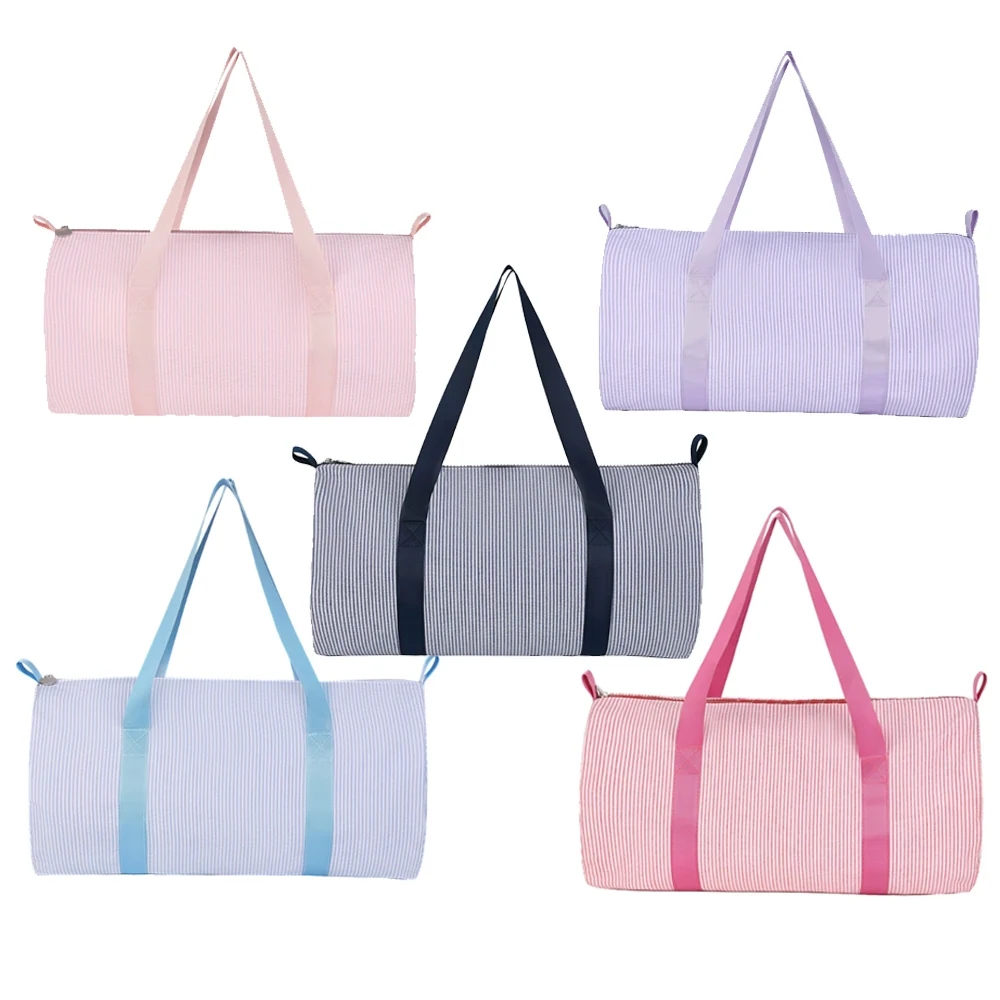 

Portable Foldable Seersucker Striped Children's Travel Bag Handbag Weekend Duffle Bag Lightweight Travel Duffel Bag Sports Style